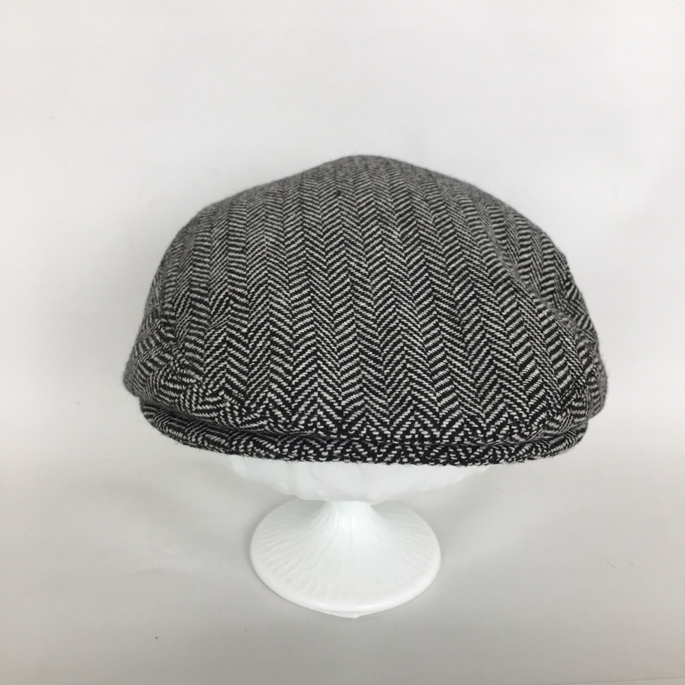 Jaxon Men’s Newsboy Wool Herringbone Cap Flat Hat Black White Size Small - Picture 3 of 10